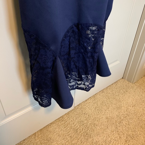 ASOS Curve Scuba Bardot Lace Pephem Maxi Dress - Picture 2 of 6